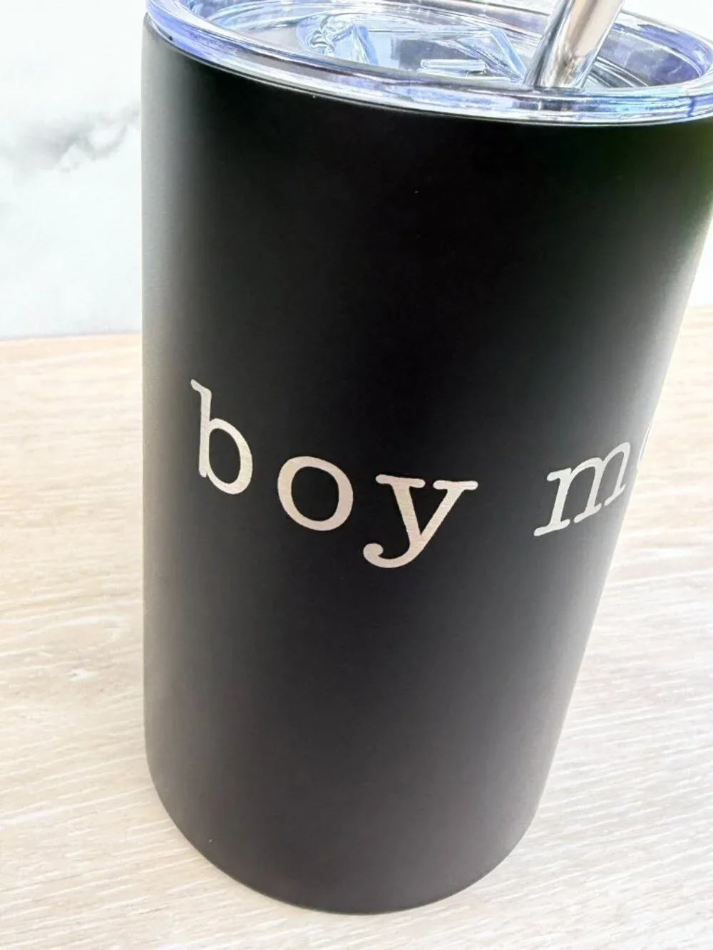 Boy Mom Tumbler 12 oz Black Stainless Steel Insulated Travel Coffee Mug